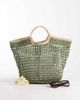 South Beach South Beach top handle straw bag in green with contrast trim - 2