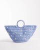 South Beach South Beach top handle straw bag with pearlescent faux shell embellishment in blue - 1