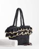 South Beach South Beach top handle straw bag with ruffle detail in black - 2