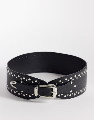 South Beach South Beach wide studded belt in black
