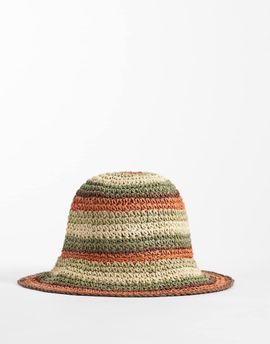 South Beach South Beach woven bucket hat in green neutral stripes-Multi
