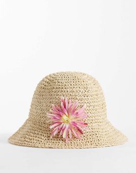 South Beach South Beach woven bucket hat with floral detail in off white