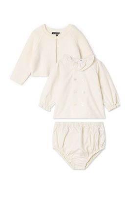 Space Grey Space Grey Baby Girl 3-Piece Woven Set with Open Knit Cardigan - Cream 