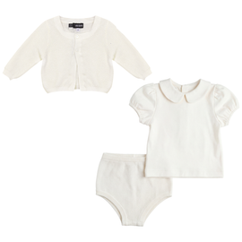 Space Grey Space Grey Girl Textured Knit Cardigan, Cotton Shirt and Shorts Set