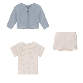 Space Grey Space Grey Printed Gauze 3 Piece Short Sleeve Top, Cardigan and Shorts Set