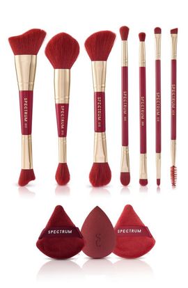 SPECTRUM SPECTRUM Very Cherry 10-Piece Dual Ended Makeup Brush, Sponge & Puff Set $90 Value