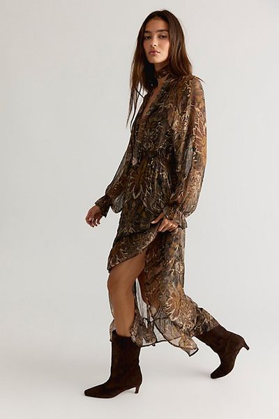 Spell Spell Damask Button Through Midi Dress
