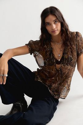 Spell Spell Damask Short Sleeve Blouse
