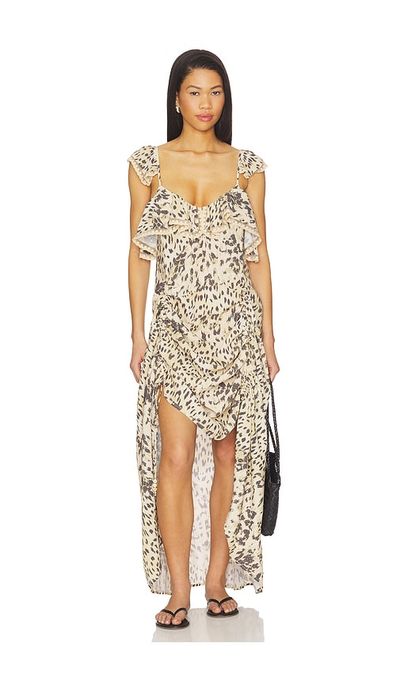 SPELL SPELL Snow Leopard Strappy Gown