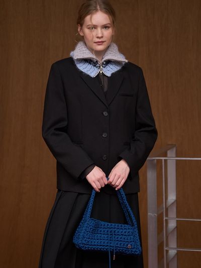Spicethingsup Handknitted Pattern Baguette Shoulder Bag [Navy]