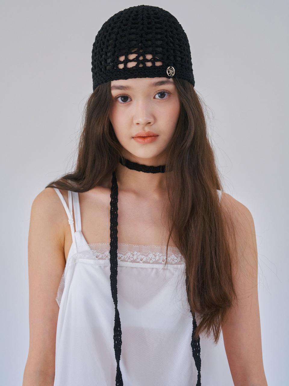 Spicethingsup Handmad Knitted Net Beanie_Black