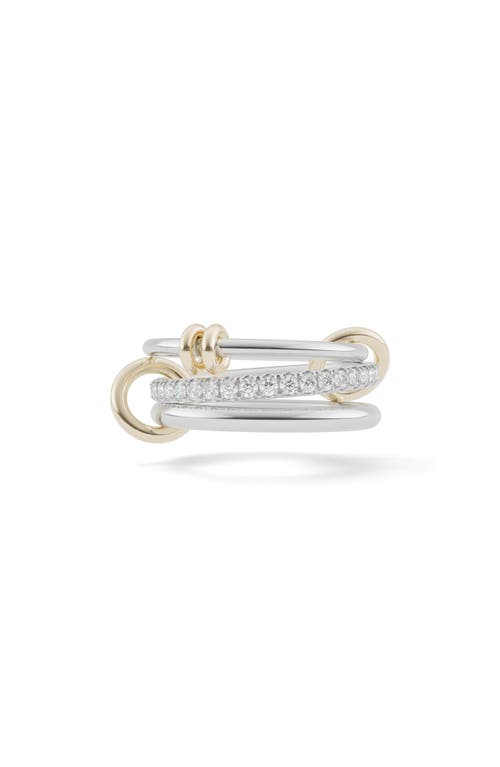 Spinelli Kilcollin Spinelli Kilcollin Raneth Sterling Silver, 18K Gold & Diamond Pavé Two-Tone Link Ring 