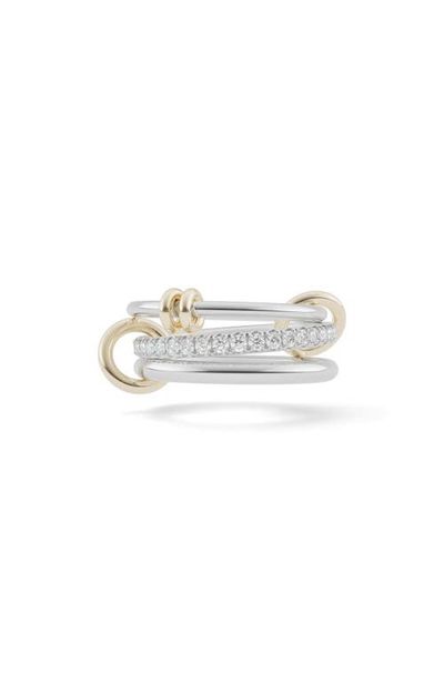 Spinelli Kilcollin Spinelli Kilcollin Raneth Sterling Silver, 18K Gold & Diamond Pavé Two-Tone Link Ring 