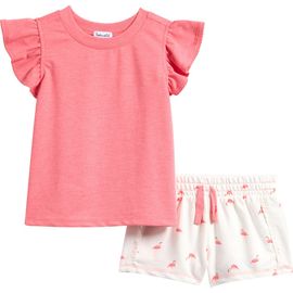 Splendid Splendid Kids' Flamingo Fun Ruffle Sleeve Top & Shorts Set 