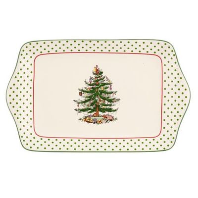 Spode Spode Christmas Tree Polka Dot Dessert Tray 12"