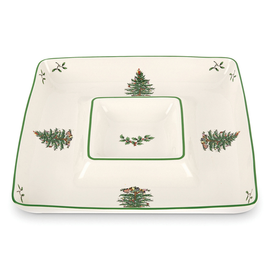Spode Spode Christmas Tree Square Chip And Dip 12.5"