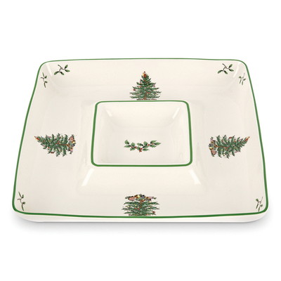 Spode Spode Christmas Tree Square Chip And Dip 12.5"