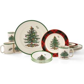 Spode Spode Christmas Tree Tartan 16 Piece Dinnerware Set, Service For 4