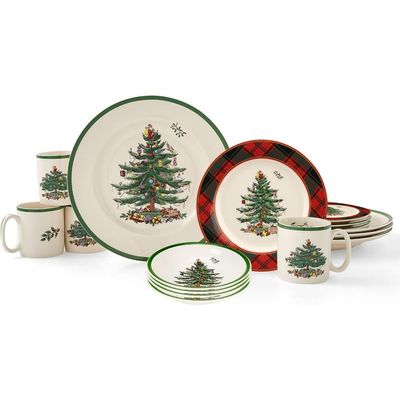 Spode Spode Christmas Tree Tartan 16 Piece Dinnerware Set, Service For 4