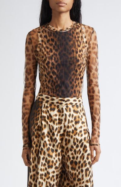SPORTMAX SPORTMAX Ebu Leopart Print Layered Mesh Top