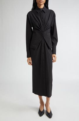 SPORTMAX SPORTMAX Pirania Ruched Long Sleeve Midi Shirtdress
