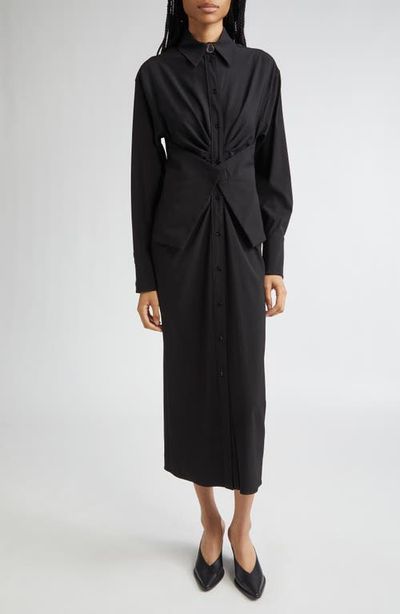 SPORTMAX SPORTMAX Pirania Ruched Long Sleeve Midi Shirtdress