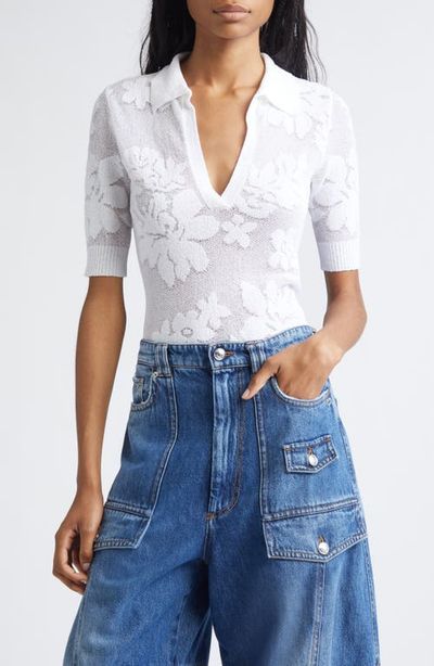 SPORTMAX SPORTMAX Tabarin Short Sleeve Cotton Blend Jacquard V-Neck Sweater