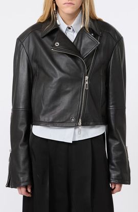 SPORTMAX SPORTMAX Vicario Fringe Lambskin Leather Crop Jacket