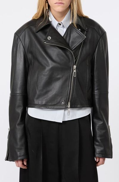 SPORTMAX SPORTMAX Vicario Fringe Lambskin Leather Crop Jacket