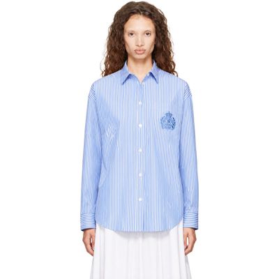 Sporty & Rich Sporty & Rich Blue & White NY Crest Oversized Shirt