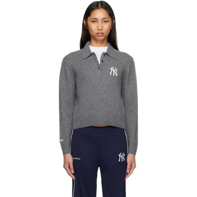 Sporty & Rich Sporty & Rich Gray Heritage Yankees Serif Cashmere Polo