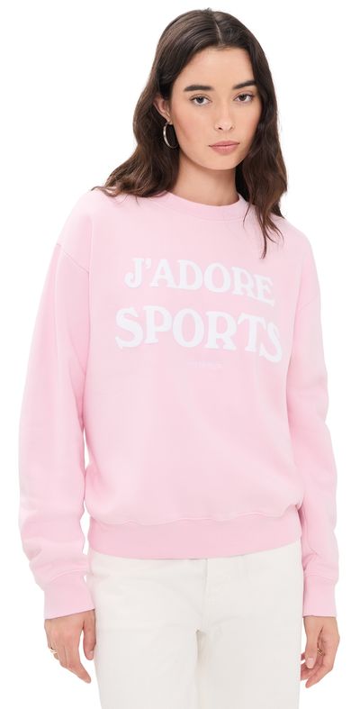 Sporty & Rich Sporty & Rich J'adore Flocked Crew Neck Sweatshirt Laffy White