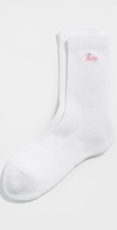 Sporty & Rich Sporty & Rich Juicy Script Socks White/Rose One