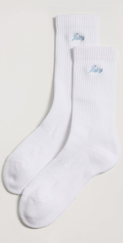 Sporty & Rich Sporty & Rich Juicy Script Socks White/Sky Blue One