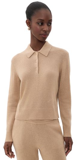 Sporty & Rich Sporty & Rich Logo Cashmere Polo Taupe