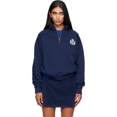 Sporty & Rich Sporty & Rich Navy NY Crest Embroidered Quarter Zip Sweatshirt