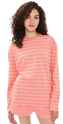 Sporty & Rich Sporty & Rich NY Crest Easy Long Sleeve Tee Flamingo Striped