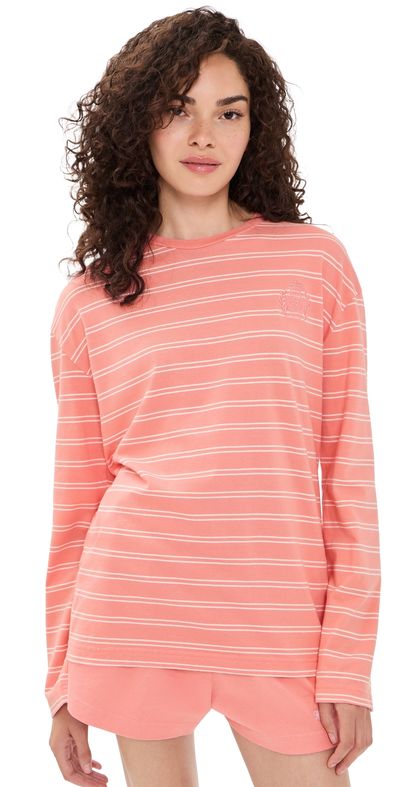 Sporty & Rich Sporty & Rich NY Crest Easy Long Sleeve Tee Flamingo Striped