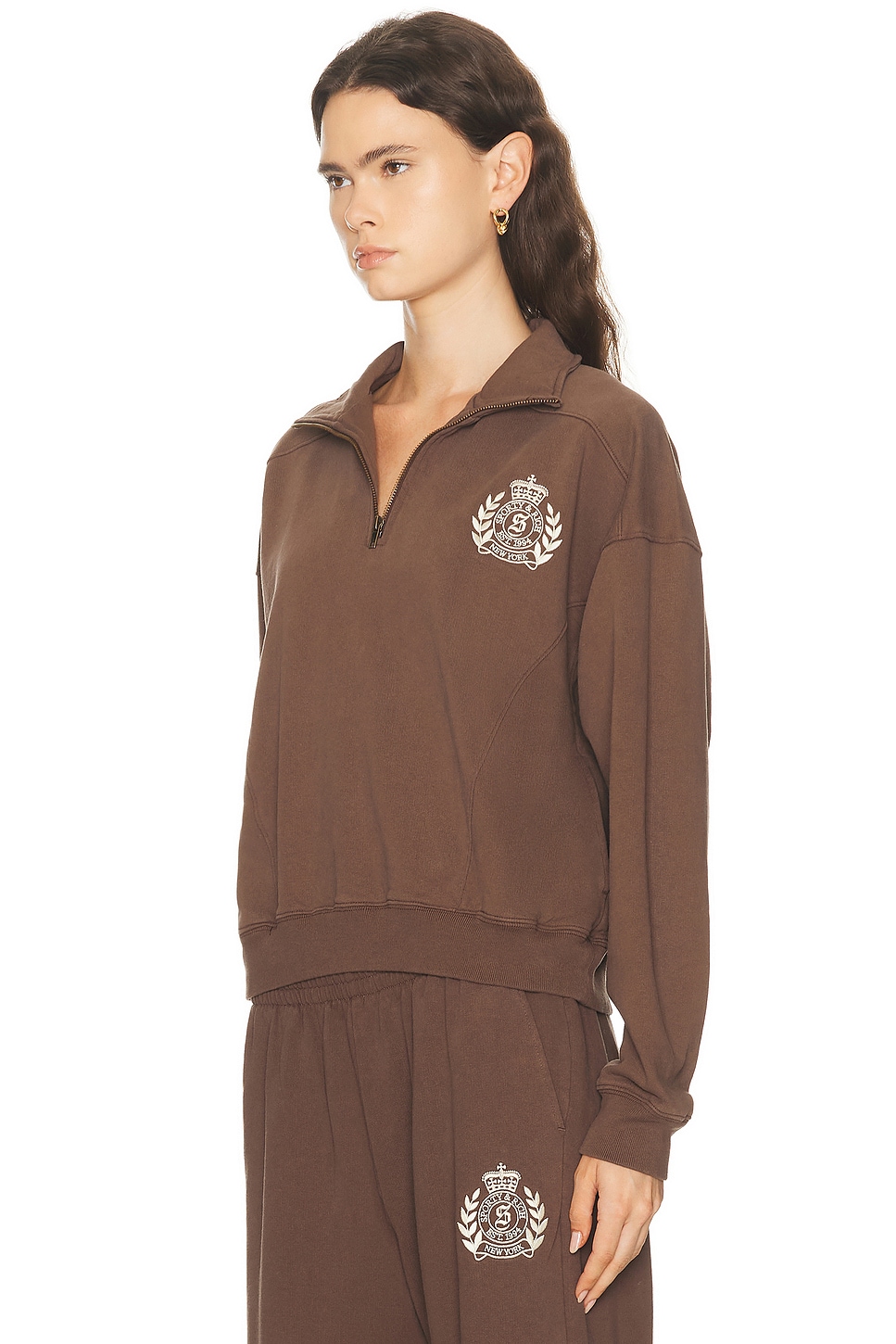 Sporty & Rich - NY Crest Embroidered Quarter Zip Sweatshirt