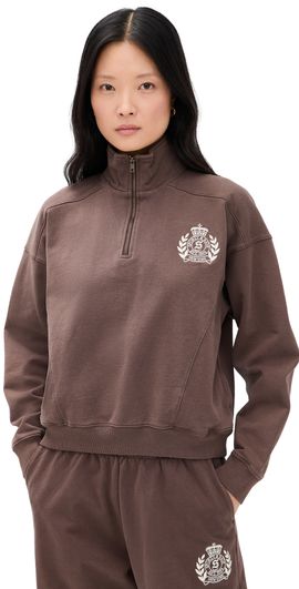 Sporty & Rich Sporty & Rich NY Crest Embroidered Quarter Zip Sweatshirt Chocolate