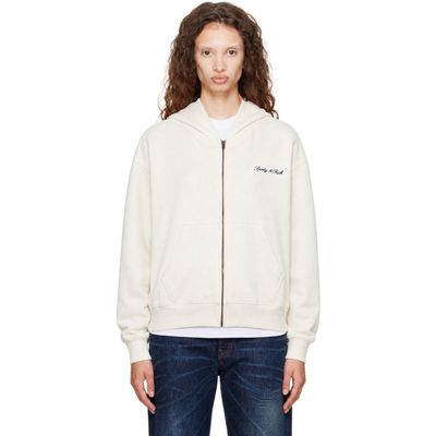 Sporty & Rich Sporty & Rich Off-White Signature Logo Embroidered Zip Hoodie