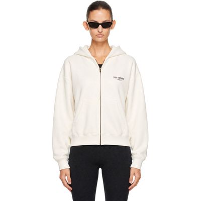 Sporty & Rich Sporty & Rich Off-White 'SR Sport' Embroidered Zip Hoodie