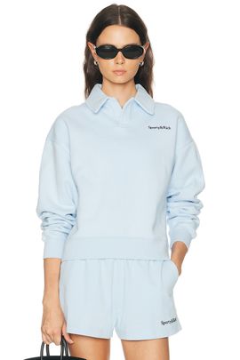 Sporty & Rich Sporty & Rich Serif Logo Embroidered Polo Sweatshirt