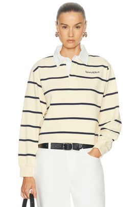 Sporty & Rich Sporty & Rich Serif Logo Rugby Polo Sweatshirt