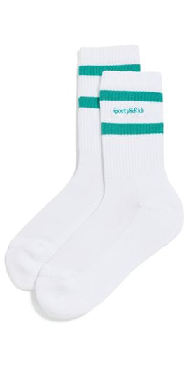 Sporty & Rich Sporty & Rich Serif Logo Socks White/Amalfi Green One