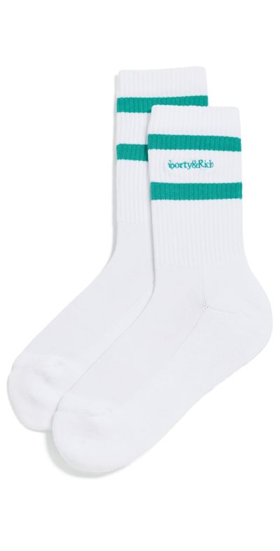Sporty & Rich Sporty & Rich Serif Logo Socks White/Amalfi Green One