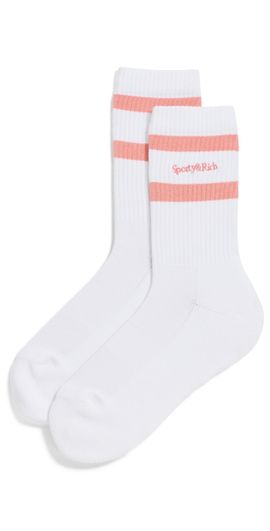 Sporty & Rich Sporty & Rich Serif Logo Socks White/Flamingo One