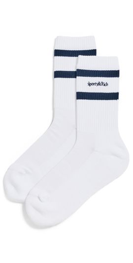 Sporty & Rich Sporty & Rich Serif Logo Socks White/Light Navy One