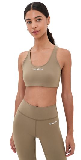 Sporty & Rich Sporty & Rich Serif Logo Sports Bra Sand White