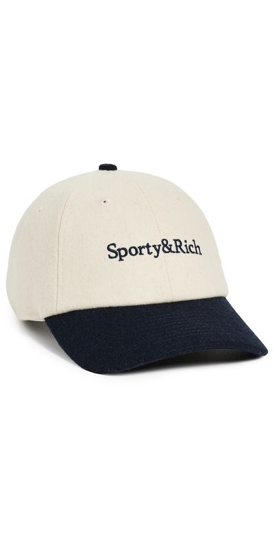 Sporty & Rich Sporty & Rich Serif Logo Wool Hat Off White/Dark Navy One